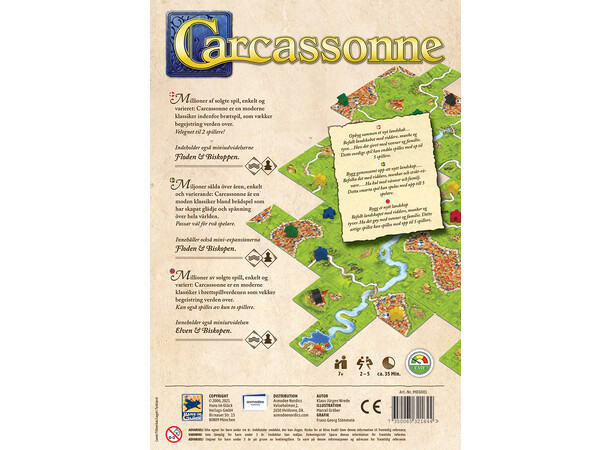 Carcassonne Brädspel - Svensk Grundspelet  m/ Elven & Biskopen Exp. 