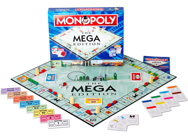 Monopoly Mega Edition Brädspel 12 extra fält och 8 fler gatunamn 