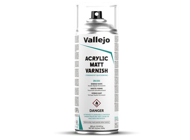 Vallejo Acrylic Matt Varnish 400ml Spray Klarlack - skyddar akrylmålade modeller 
