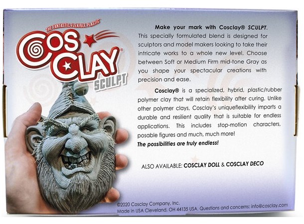 Cosclay Sculpting Clay Grey Extra Firm Hybrid Plastic / Rubber Polymer 0,45kg 