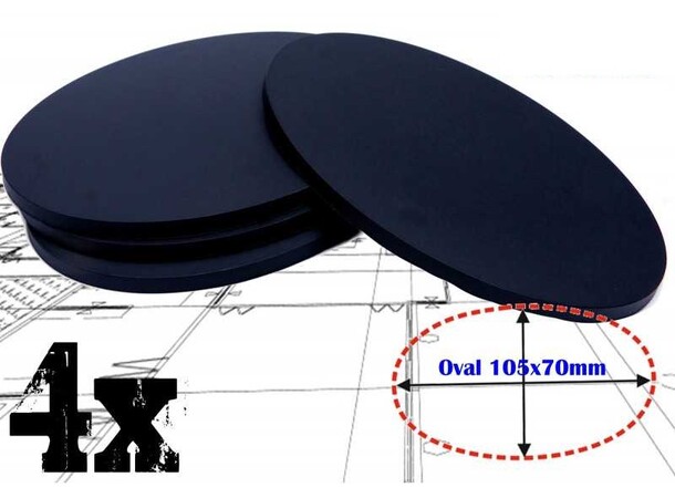 Plastbaser Svart Oval 105x70mm (4 st) 