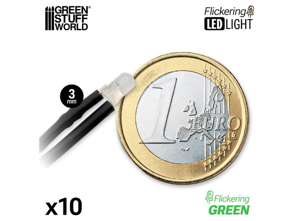 LED Light Green Flickering 3mm (10 st) Green Stuff World 