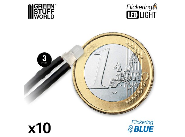 LED Light Blue Flickering 3mm (10 st) Green Stuff World 
