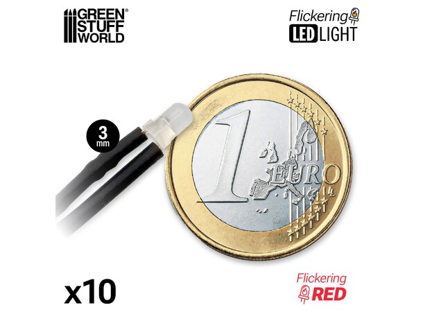 LED Light Red Flickering 3mm (10 st) Green Stuff World 