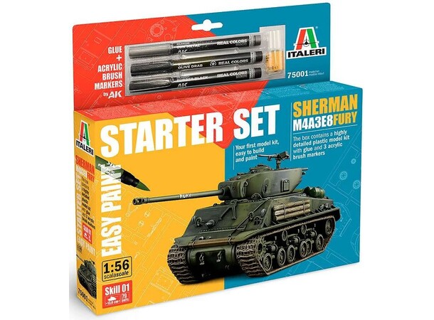 M4A3E8 Sherman Fury Starter Set Italeri 1:56 Byggsats 