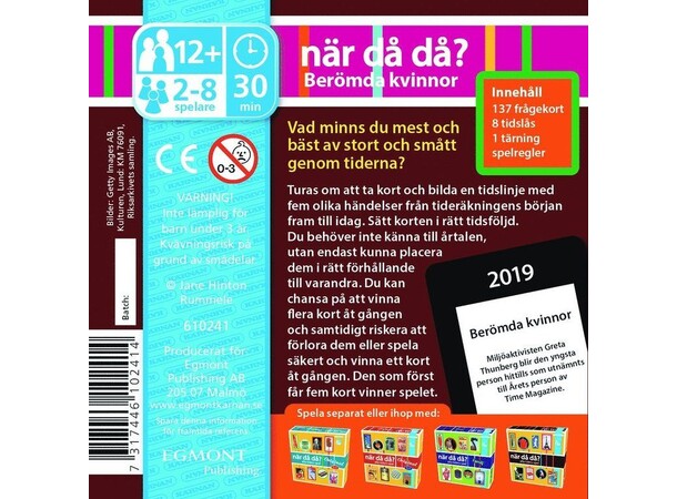 När då då Pocket Berömda kvinnor Frågspel - Svensk utgåva 