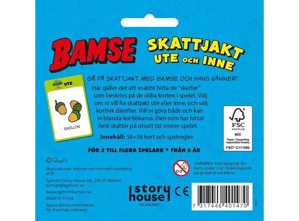 Bamse Skattjakt ute och inne Kortspel Svensk utgåva 