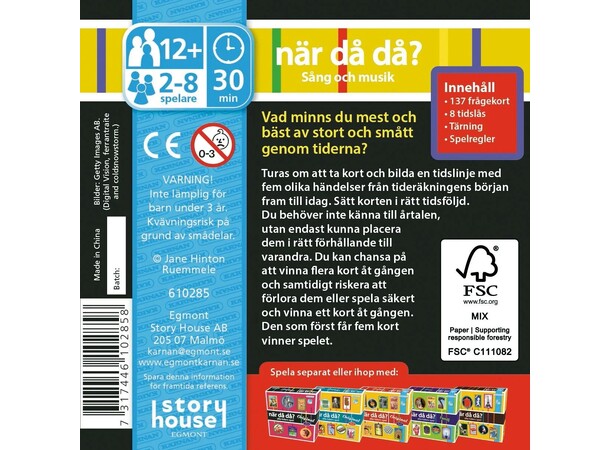 När då då Pocket Sång Musik Frågespel Svensk utgåva 