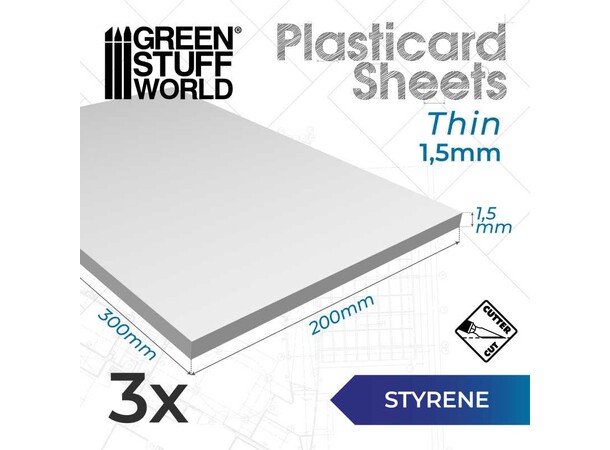 Styrene Sheets 1,5 mm - 3 st Green Stuff World 