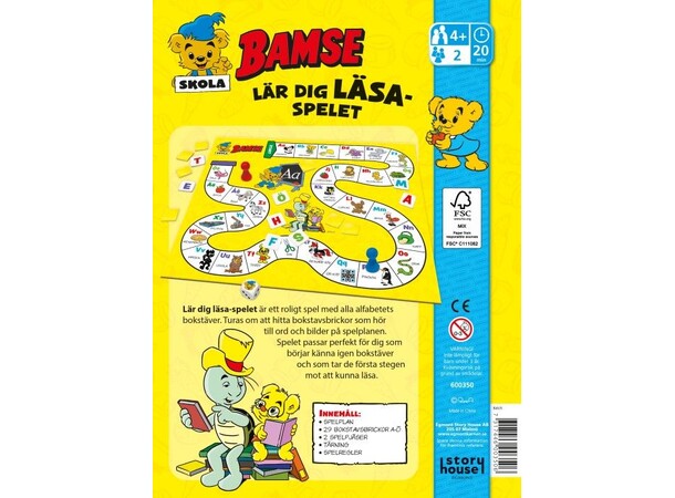 Bamse Lär dig läsa spelet Brädspel Svensk utgåva 