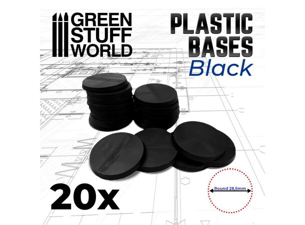 Plastbas Svart Round - 25mm (20 st) Green Stuff World 