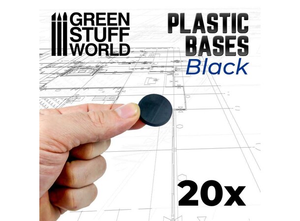 Plastbas Svart Round - 25mm (20 st) Green Stuff World 